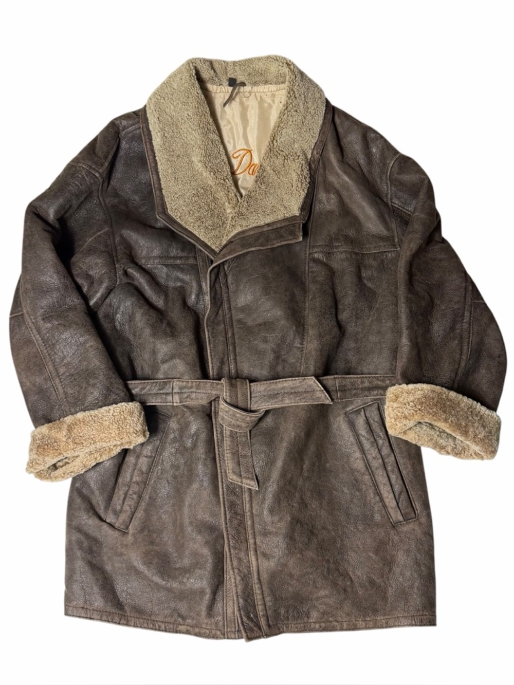 VTG Walter Davoucci Shearling Sherpa Brown Leather Bomber Jacket Men’s Size XXL